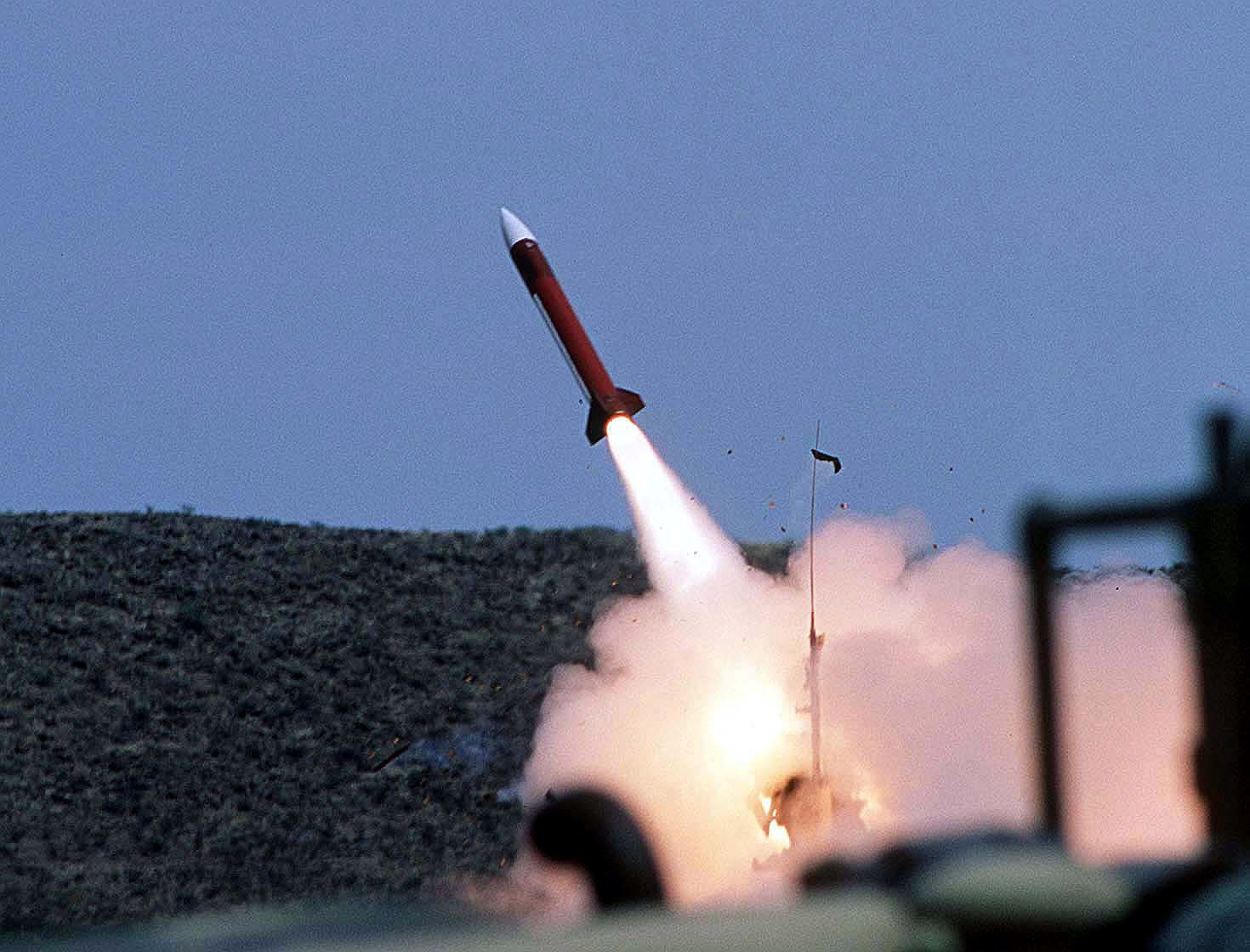 A Patriot missile launching at a training range in Texas, USA, in 1997